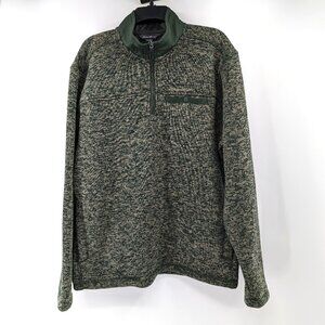 EDDIE BAUER‎ Pullover Men's L Green Marbled Fleece 1/4 Zip Chest Pocket Sweater